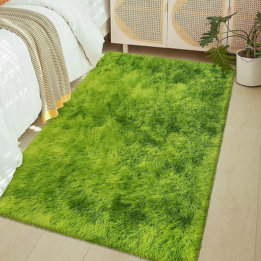 Tie Dyed Grass Green Rug 3x5 ft,Soft Plush Furry Shag Area Rugs Fluffy Fuzzy Carpet,for Bedroom Living Room Indoor Floor Rug Kids Girls Boys Home Decor Aesthetic, Dorm Nursery