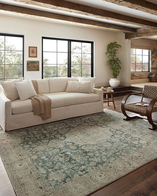 Loloi Magnolia Home by Joanna Gaines Sinclair Collection SIN-05 Jade/Sand 2'-3" x 11'-6", .25" Pile Height, Machine Washable, Runner Rug