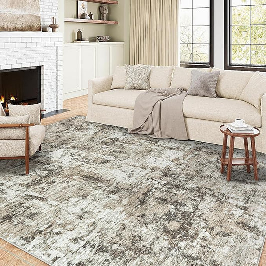 6x9 Rugs Machine WashableGray Large Area Rug 3D Textured Rug Abstract Low Pile Carpet Distressed Throw Aesthetic Rug Bedroom Living Room Office Dining Room Kitchen Laundry Room