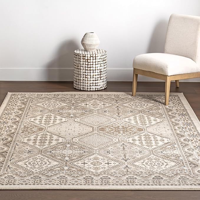 nuLOOM 5x8 Becca Traditional Tiled Area Rug, Beige, Faded Transitional Design, Stain Resistant, For Bedroom, Dining Room, Living Room, Hallway, Office, Kitchen, Entryway