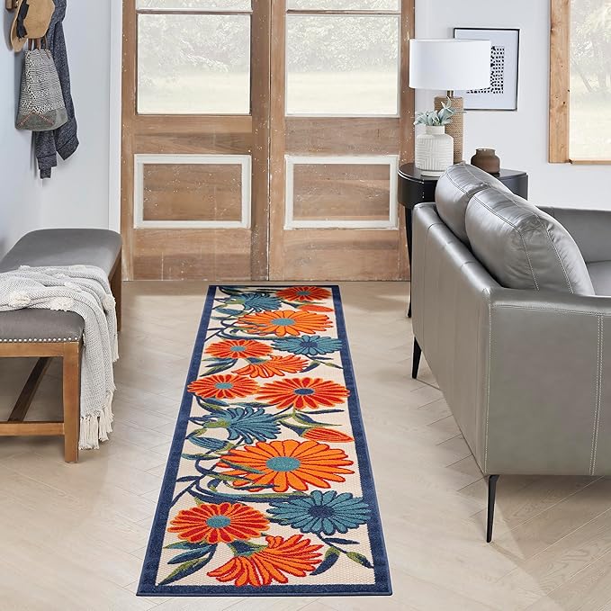 Nourison Aloha Outdoor Multicolor 2'3" x 8' Area Rug, Easy Cleaning, Non Shedding, Bed Room, Living Room, Dining Room, Deck, Backyard, Patio (2x8)