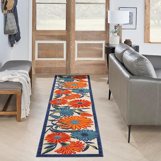Nourison Aloha Outdoor Multicolor 2'3" x 8' Area Rug, Easy Cleaning, Non Shedding, Bed Room, Living Room, Dining Room, Deck, Backyard, Patio (2x8)