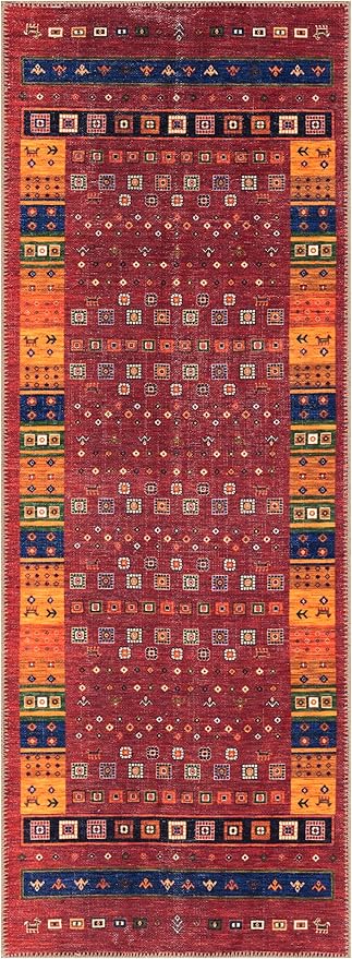 Keen Home Design 2x10 Rug - Machine Washable Runner Rug with Non-Slip Backing, Ideal for Hallway, Entryway, Kitchen, Laundry Room - Vintage, Easy Clean, Durable, Low Pile Rug - (2'6" x 10')