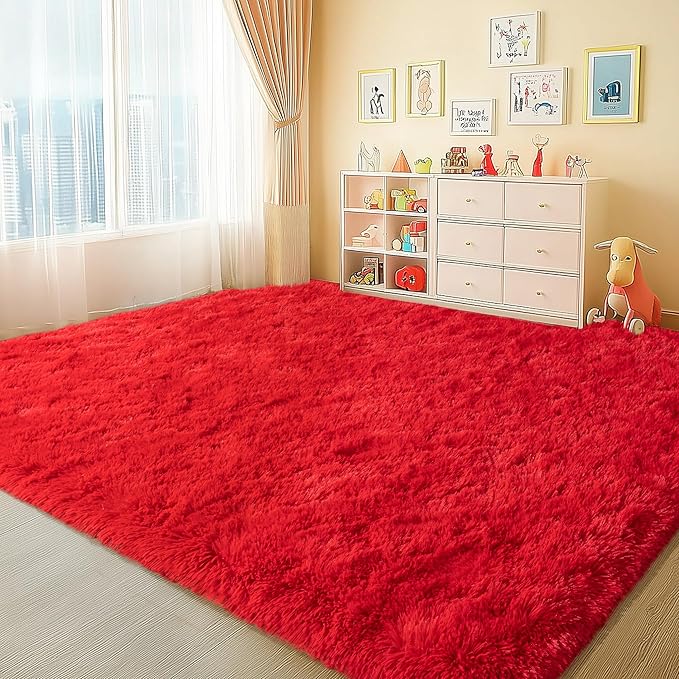 5x7 Red Rugs for Bedroom, Soft Fluffy Shaggy Rug for Living Room, Non-Slip Fuzzy Shag Carpet Rug for Kids Room Home Decor Aesthetic
