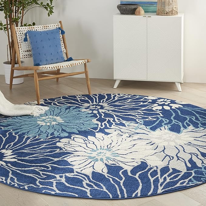 Nourison Passion 8' X Round Area Rugs with Navy and Ivory Finish 099446817679