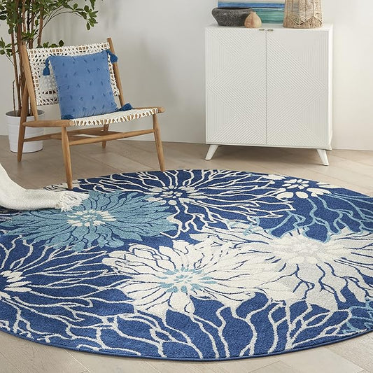 Nourison Passion 8' X Round Area Rugs with Navy and Ivory Finish 099446817679