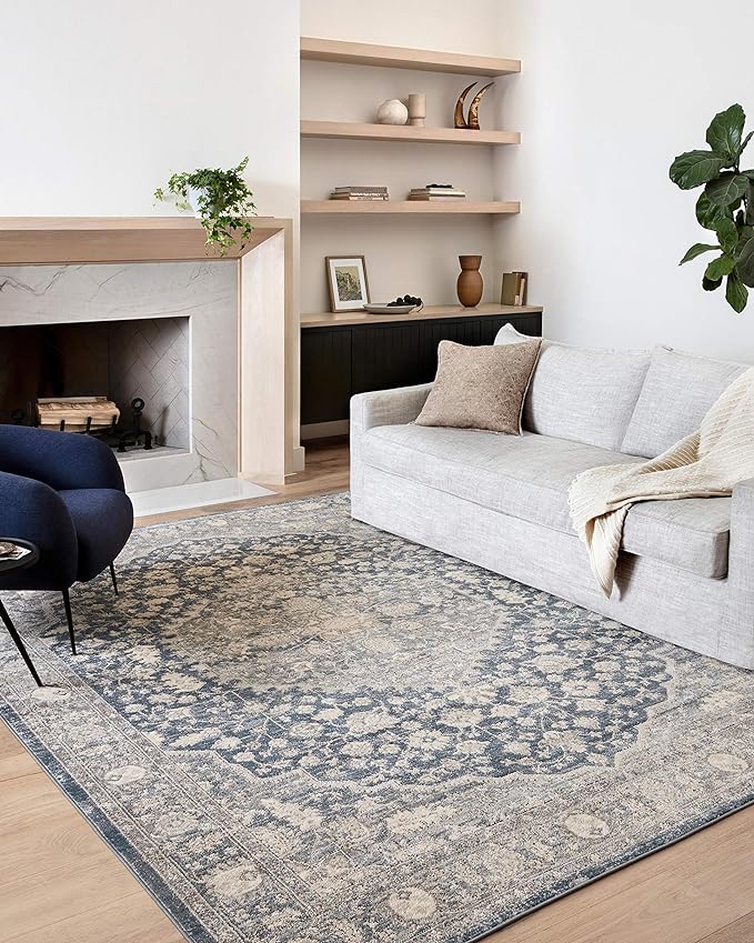 Loloi II Teagan Collection TEA-01 Denim/Mist 2'-8" x 13', .25" Thick, Runner Rug, Soft, Durable, Neutral, Woven, Low Pile, Non-Shedding, Easy Clean, Living Room Rug