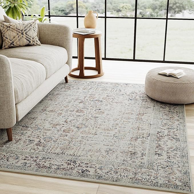 Taupe Area Rug 3x5 Office Entryway Rug Machine Washable Kitchen Vintage Distressed Non Slip Carpet Indoor Retro Floral Accent Throw Door Mat for Bathroom Bedroom Dining Living Room