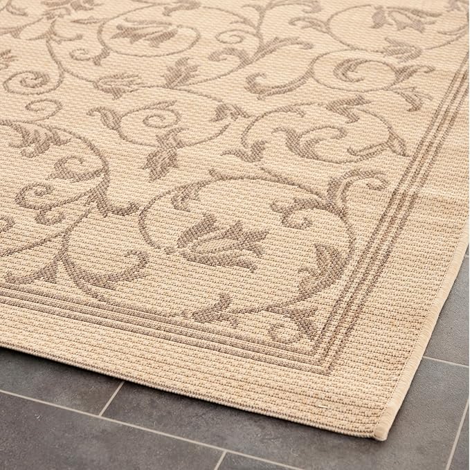 SAFAVIEH Courtyard Collection Area Rug - 6'7" Square, Natural & Blue, Scroll Design, Non-Shedding & Easy Care, Indoor/Outdoor & Washable-Ideal for Patio, Backyard, Mudroom (CY2098-3101)