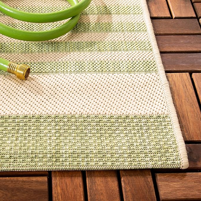 SAFAVIEH Courtyard Collection Accent Rug - 2' x 3'7', Beige & Sweet Pea, Stripe Design, Non-Shedding & Easy Care, Indoor/Outdoor & Washable-Ideal for Patio, Backyard, Mudroom (CY6062-218)