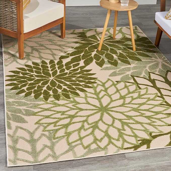 Nourison Aloha Tropical Indoor/Outdoor Ivory Green 6' x 9' Area Rug, Easy Cleaning, Non Shedding, Bed Room, Living Room, Dining Room, Backyard, Deck, Patio (6x9)