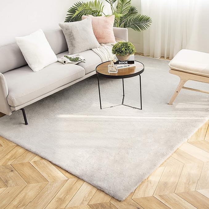 Ashler Faux Fur Rug, Ultra Soft Faux Rabbit Fur, Grey Area Rugs, 5 x 7 Feet Rectangle, Machine Washable Nursery Decor Throw Rugs for Bedroom, Kids Room, Living Room
