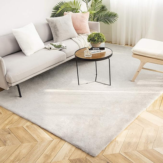 Ashler Faux Fur Rug, Ultra Soft Faux Rabbit Fur, Grey Area Rugs, 5 x 7 Feet Rectangle, Machine Washable Nursery Decor Throw Rugs for Bedroom, Kids Room, Living Room