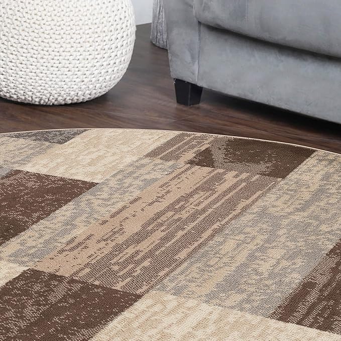 SUPERIOR Indoor Area Rug, Jute Backed, Modern Geometric Patchwork Floor Decor for Bedroom, Office, Living Room, Entryway, Hardwood Floors, Rockwood Collection, 5' Round, Slate