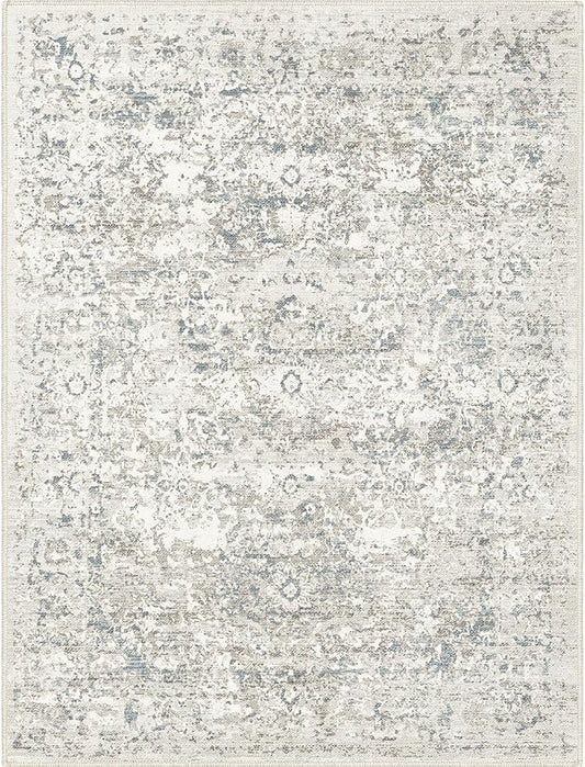 Area Rug 8x10 Washable Rug Living Room Vintage Rug Non Slip Accent Thin Retro Floral Print Indoor Mat for Bedroom Kitchen (Cream-Based with Grey 8x10)…