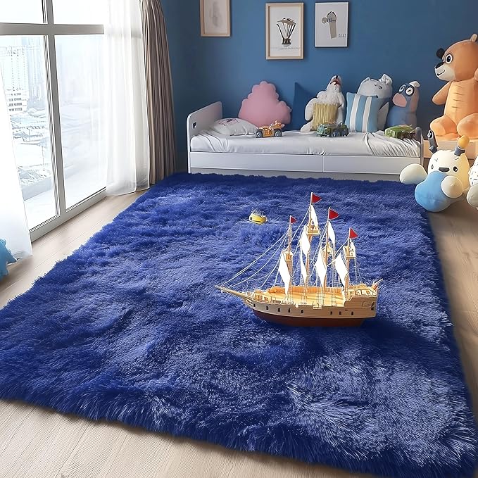 OLANLY 5x7 Machine Washable Large Area Rugs for Living Room, Bedroom, Soft Fluffy Shaggy Bedside Rug, Indoor Floor Carpet for Kids Girls and Boys, Dorms, Nursery, Home Decor Aesthetic, Navy Blue