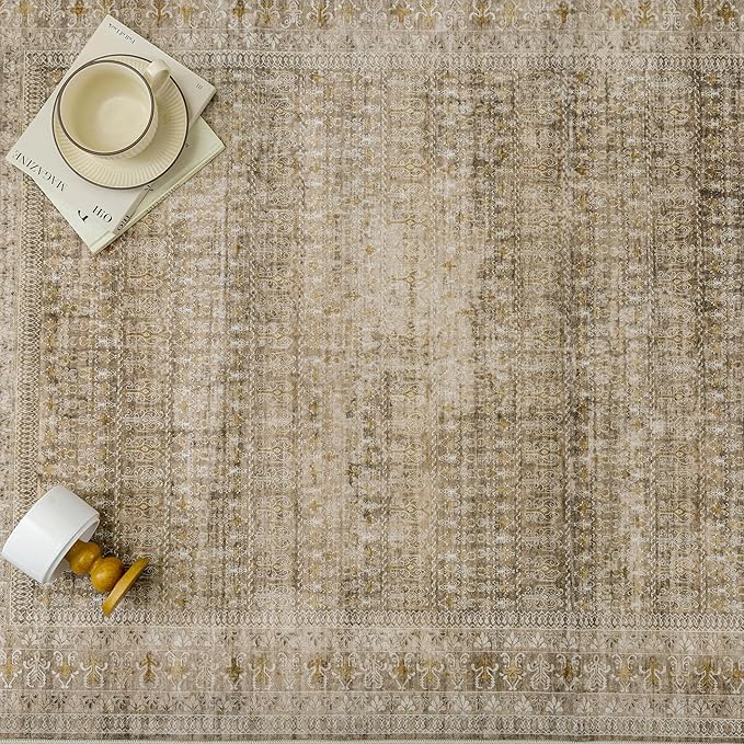 Brown 2x8 Area Rug Runners for Hallways Washable Vintage Distressed Carpet Low Pile Non Slip Indoor Retro Soft Long Accent Rug Bedroom Kitchen Bathroom Laundry Dining Living Room
