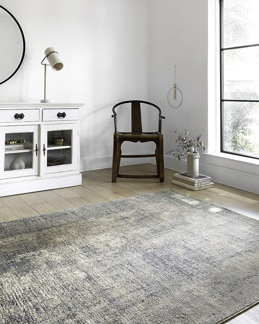 Loloi Teagan Collection 5'-3" x 7'-6" Area Rug in Denim/Slate - Large, Soft Neutral Rug, High-Traffic for Living Room, Bedroom, Home Office, Dining Area