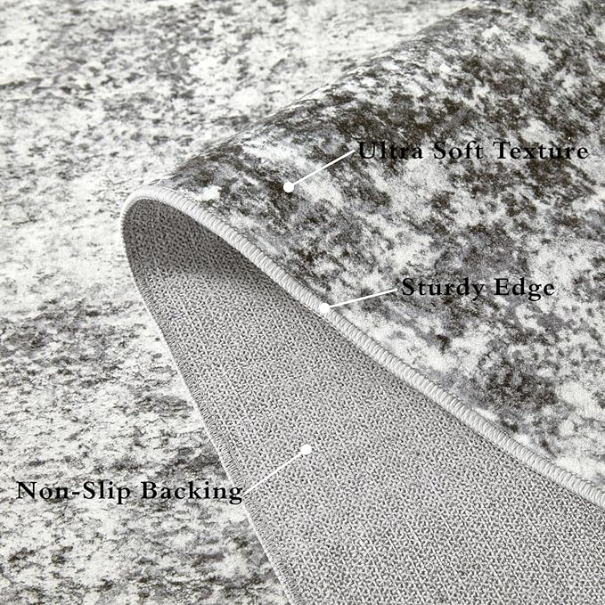 Area Rugs for Living Room: 5x8 Washable Neutral Abstract Rug for Bedroom Large Soft Modern Dining Room Rugs Indoor Floor Low Pile Carpet for Home Office Nursery - Grey