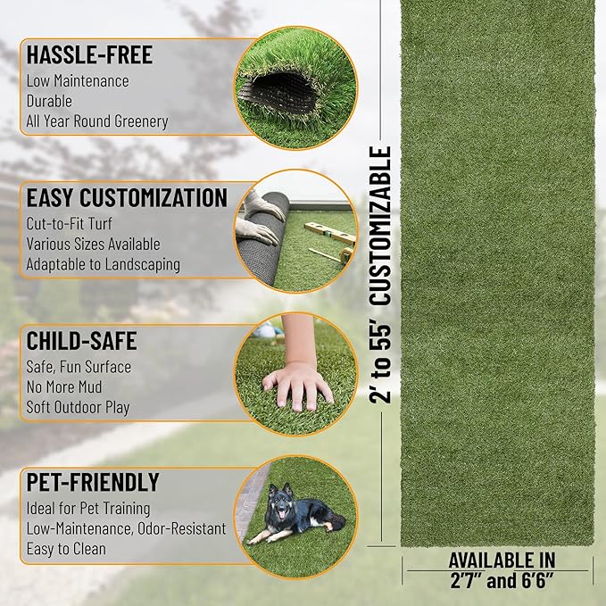 Sweet Home Stores Lifelike Artificial Grass Runner Rug 3x25 Indoor/Outdoor with Drainage Holes, Customizable Runner Rug for Backyard, Patio, Garage Rug, 2'7" x 25'