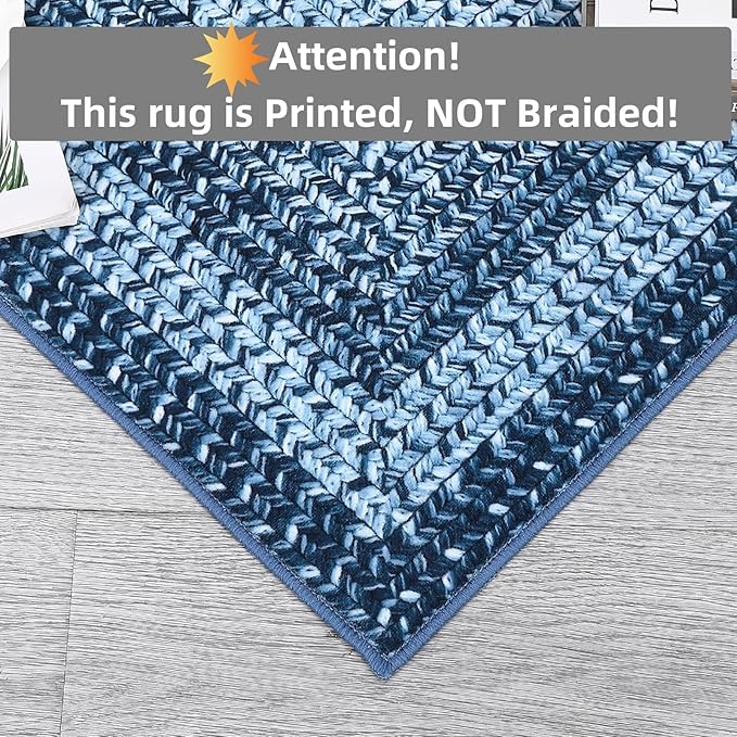 Printed Braided Pattern Washable Rugs 3x5 Rug for Living Room Modern Rug for Bedside Farmhouse Non Slip Entryway Rug Soft Stain Resistant Carpet for Nursery Entrance Dining Room 3'x5' Blue
