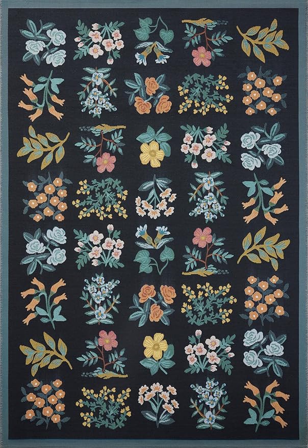 Loloi Rifle Paper Co. Perennial Collection Wildflower PRN-03 Black/Navy 3'-11" x 5'-11" Indoor/Outdoor Accent Rug