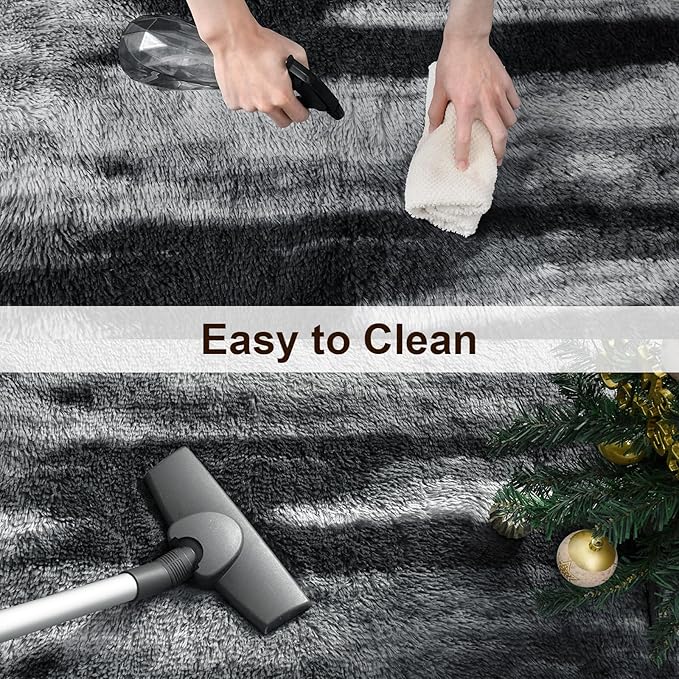 TWINNIS Super Soft Shaggy Rugs Fluffy Carpets, 5x8 Feet, Indoor Modern Plush Area Rugs for Living Room Bedroom Kids Room Nursery Home Decor, Upgrade Anti-Skid Rectangular Fuzzy Rug, Black Gray