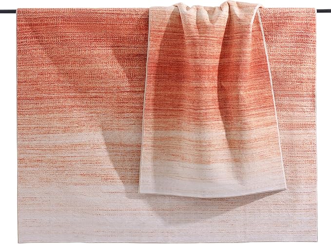 Carvapet Rugs for Living Room, Ombre Orange Low Pile Large Carpet with Rubber Backing, Foldable, Non Slip Machine Washable (10 x 8 Feet Rectangular, Orange Area Rug)