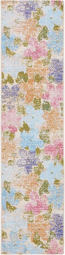 SAFAVIEH Summer Collection 2' x 8' Blue/Pink SMR410M Boho Indoor/ Outdoor Non-Shedding Easy-Cleaning Patio Backyard Porch Deck Mudroom Runner-Rug