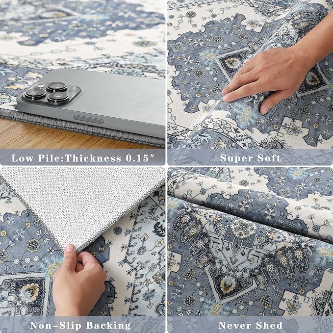 Noahas Front Door Mat Indoor Outdoor Entrance,2x3 Small Blue Area Rugs Vintage Machine Washable Rugs Non-Slip Low Pile Carpets for Entryway Porch Bathroom Kitchen Bedroom Laundry Room Home Decor