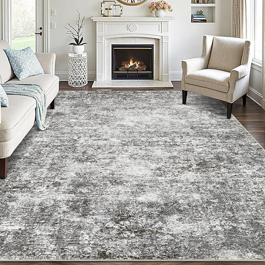 Area Rugs for Living Room: 8x10 Washable Neutral Abstract Rug for Bedroom Large Soft Modern Dining Room Rugs Indoor Floor Low Pile Carpet for Home Office Nursery - Grey
