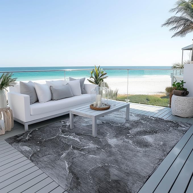 Addison Rugs Chantille ACN518 Gray 9' x 12 Indoor Outdoor Area Rug, Stain Resistant, Machine Washable, Non Shedding, Bedroom, Living Room, Dining Room, Kitchen Rug