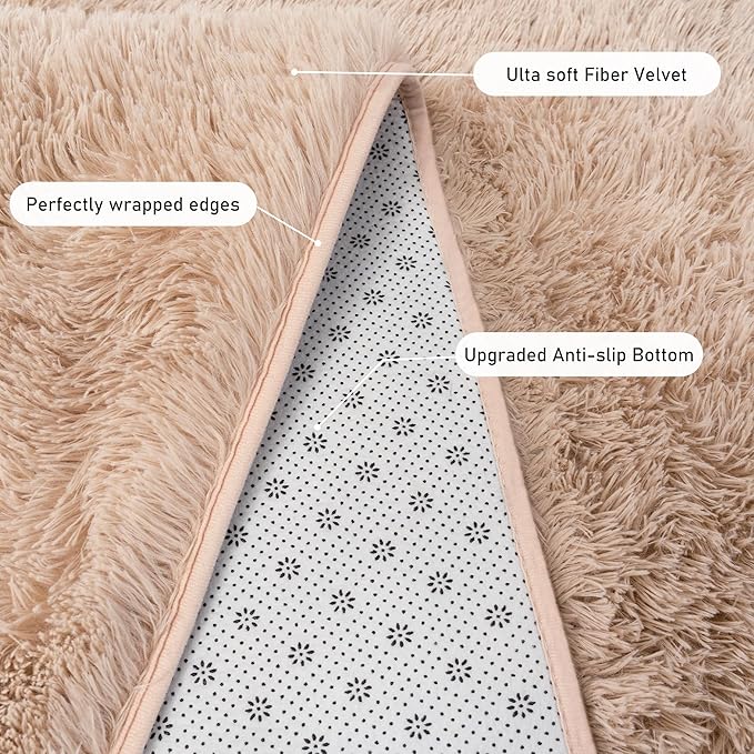 8x10 Area Rug for Living Room, Ultra Soft Large Shag Rug for Bedroom, Upgrade Non-Slip Plush Modern Fluffy Carpet for Kids Boys Girls Room Home Decor Aesthetic, Camel