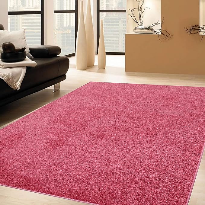 Solid Color Area Rugs Pink - 6' Round, Indoor, Stain & Fade Resistant, Perfect for Living Room, Bedroom, Dining Room, Entryway, Doorway, Pet & Kids Friendly Rug, Wedding, Made in USA