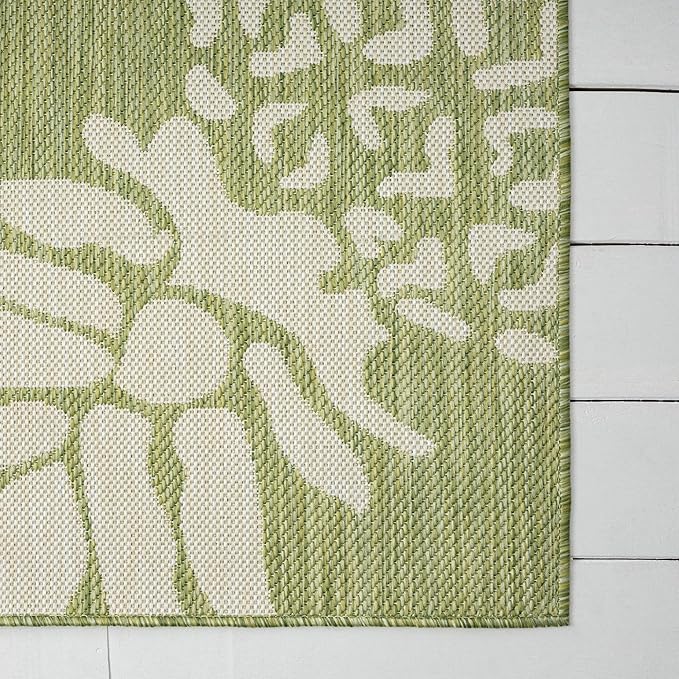 LR Home 5 x 7 Indoor / Outdoor Area Rug for Home Decor | Coastal Pineapples large size carpet for living room, bedroom, playroom, patio, garden | Modern farmhouse rug | Dark Green / Beige
