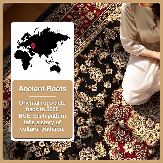 Well Woven Barclay Collection Medallion Kashan Black 2x4 Area Rug - for Entryways, Small Bedrooms, Living Rooms