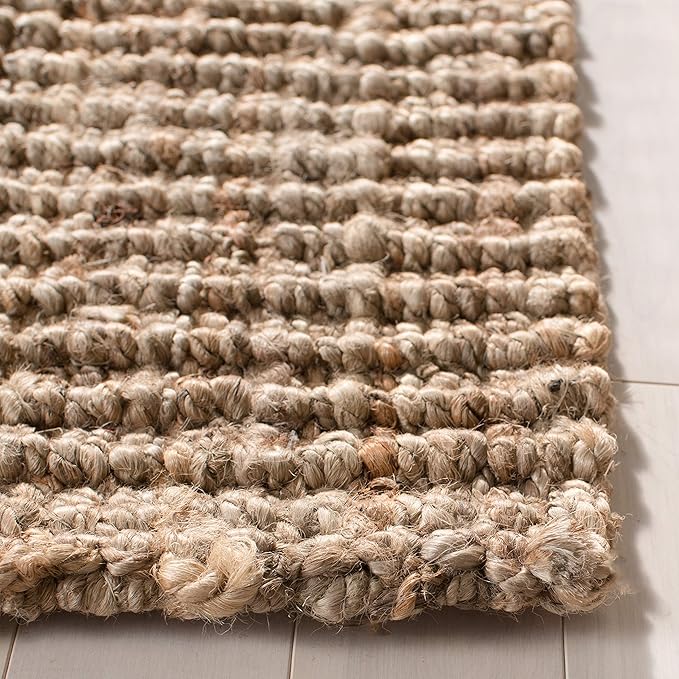 SAFAVIEH Natural Fiber Collection Runner Rug - 2'6" x 20', Natural & Grey, Handmade Chunky Textured Jute 0.75-inch Thick, Ideal for High Traffic Areas in Living Room, Bedroom (NF447M)
