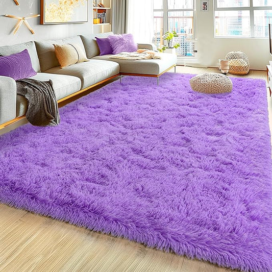 Ultra Fluffy Area Rugs for Living Room Bedroom, 6x9 Fuzzy Large Living Room Rugs, Thick Shag Rug for Dorm, Soft Non Slip Kids Girls Boys Rug for Home Decor Aesthetic, Purple