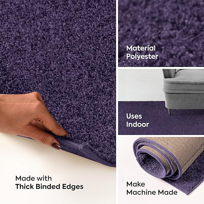 Furnish my Place Modern Plush Solid Color Rug - Purple, 8' x 17', Pet and Kids Friendly Rug. Made in USA, Rectangle, Area Rugs Great for Kids, Pets, Event, Wedding, Living Room