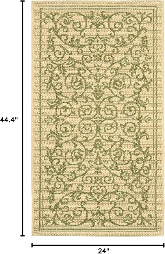 SAFAVIEH Courtyard Collection Accent Rug - 2' x 3'7", Natural & Olive, Indoor/Outdoor & Washable, Ideal for High Traffic Areas in Patio, Backyard, Mudroom, Entryway, Doormat (CY2098-1E01-2)