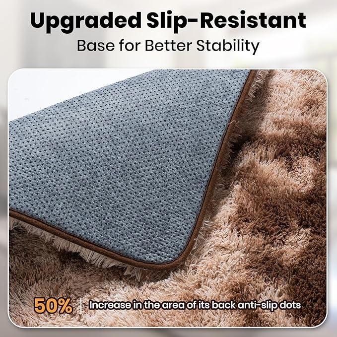 Zentavio Area Rugs for Living Room Large Rugs for Bedroom 8x10 Soft Carpet Fluffy Furry Shag Aesthetic Plush High Pile Gray Throw Rug for Nursery Kids Room Dorm Tie-Dyed Coffee