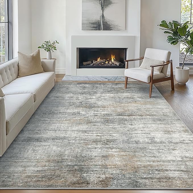 Bavni 5x7 Rug, Abstrcat Machine Washable Rug Non-Slip, Soft Mordern Lightweight Area Rug, Stain Resistant Rugs for Living Room, Bedroom, Dining Room, Granite Gray