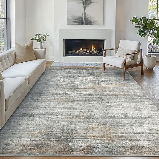 Bavni 9X12 Area Rug, Abstract Modern Living Room Rug, Large Machine Washable Rug Non-Slip, Soft Low Pile Rugs for Bedroom, Playroom, Dining Room, Granite Gray