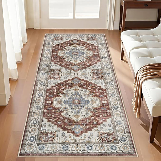 3x6 Runner Rugs for Hallway: Non Slip Kitchen Rugs Ultra Thin Carpet for Living Room Stain Resisitant Rug for Bathroom - Soft Vintage Floor Mat - Gifts for Household Home Decor (3x6,Brick)
