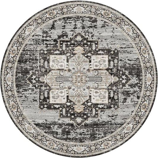 Living Room 4round Area Rugs - Boho Rugs for Bedroom Kitchen Stain Resistant Carpet Vintage Tribal Rugs for Dining Room Bathroom with Non Slip Backing Home Decor Floor Mat 4ft Black