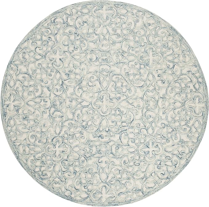 SAFAVIEH Trace Collection Area Rug - 6' Round, Blue & Ivory, Handmade Wool, Ideal for High Traffic Areas in Living Room, Bedroom (TRC103B)
