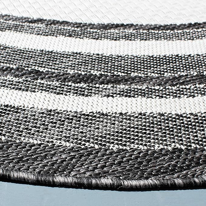 SAFAVIEH Courtyard Collection Area Rug - 5'3" Round, Ivory & Black, Non-Shedding & Easy Care, Indoor/Outdoor & Washable-Ideal for Patio, Backyard, Mudroom (CY8475-53712)