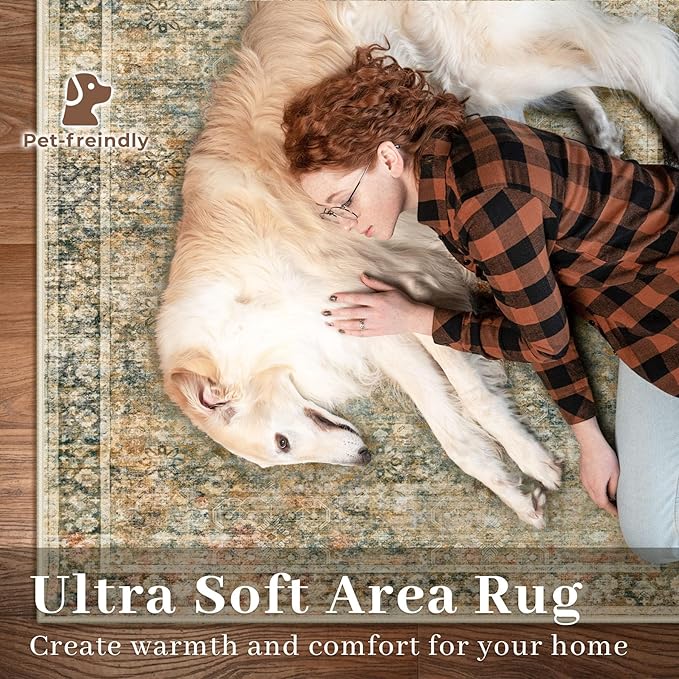 2x3 Area Rugs Entryway Rug: Washable Vintage Throw Rugs Soft Non Slip Small Rugs Low Pile Indoor Floor Door Mat Retro Distressed Rug for Entrance Bedroom Kitchen Laundry Room(Brown, 2'x3')