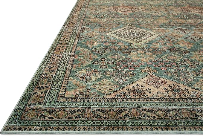 Loloi Magnolia Home by Joanna Gaines Sinclair Collection SIN-03 Turquoise/Multi 5'-0" x 7'-0", .25" Pile Height, Machine Washable, Area Rug