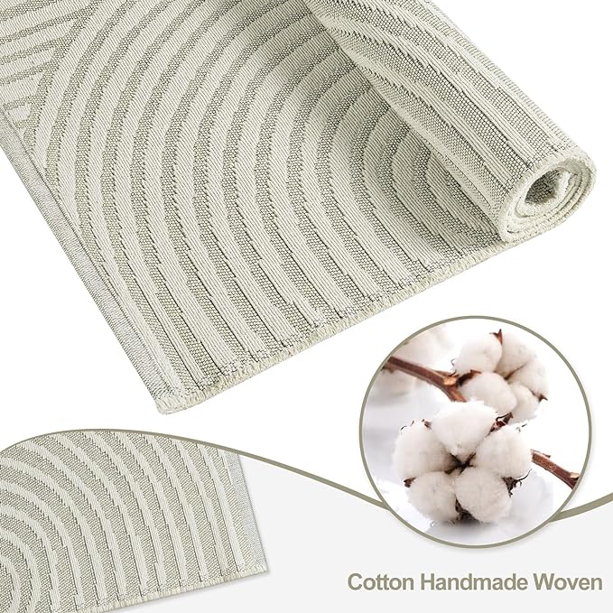 Tiffasea Washable Runners for Hallways 2.6'x8', Beige Kitchen Runner Cotton Woven Entry Mat Long Bathroom Rug Reversible Carpet Runner Modern Floor Rug for Entryway Indoor Mudroom Outdoor